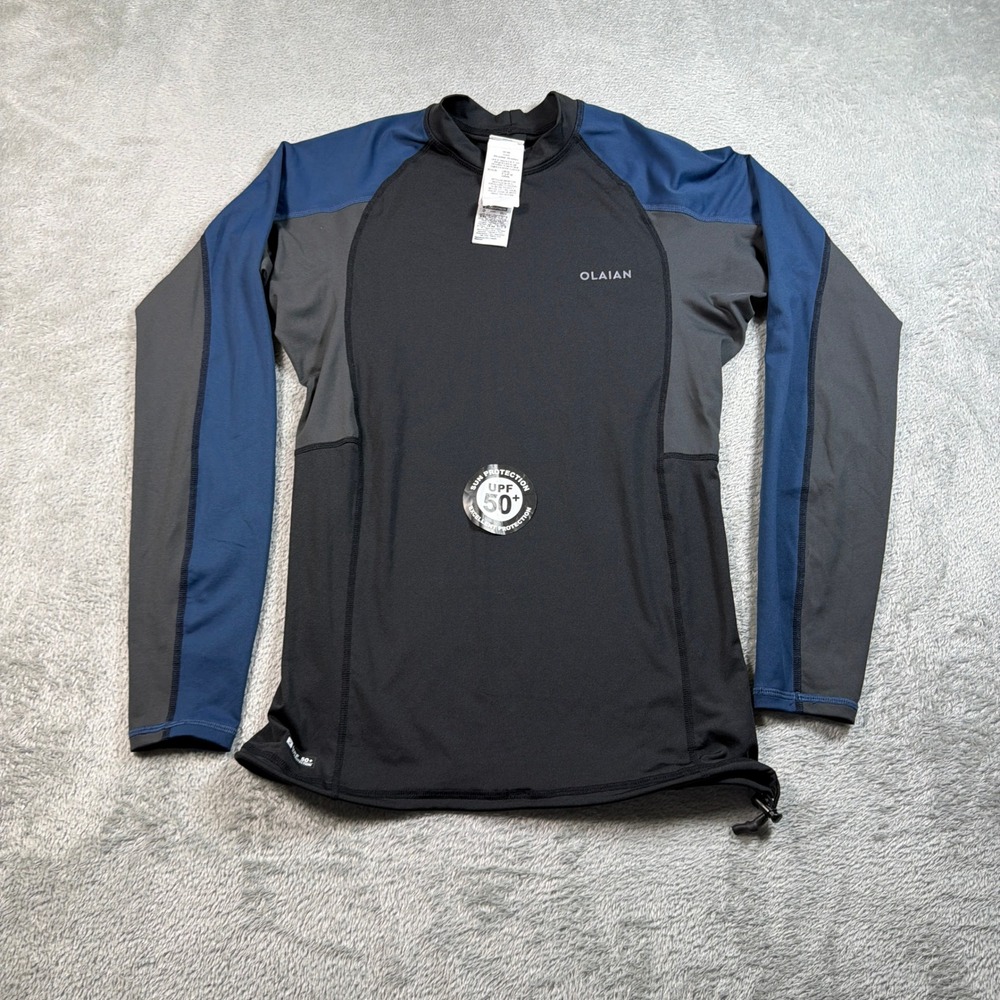 Olaian Decathlon Rash Guard Men Medium Black Anti-UV 500 Long Sleeve UPF 50+ NWT